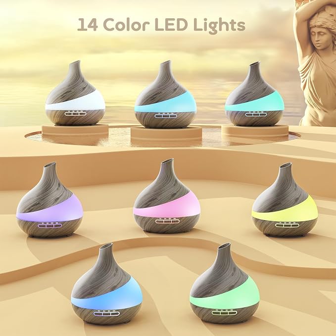 HJTHJT Essential Oil Diffuser for Home, 500ml Aromatherapy Diffuser:14-Color LED, Dual Mist Modes, Ultrasonic, Remote Control, Quiet Humidifier