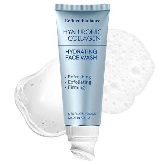 Hyaluronic Acid & Collagen Face Wash – Dermatologist Tested, Anti-Aging, Korean Skin Care, Hydrates Firms Soothes – Clean, Vegan, Gentle Facial Cleanser for Dry Sensitive Skin, 200 ML
