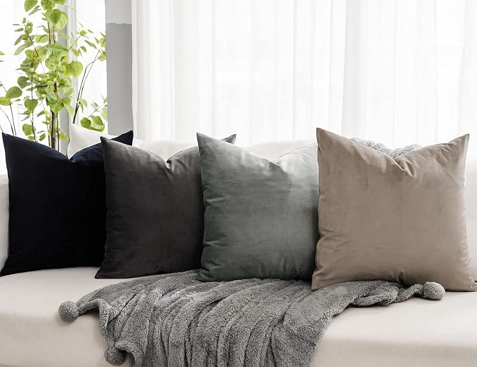 14x24 Pillow Covers Set of 2 Decorative Velvet Throw Pillow Covers,Stone | Luxury Soft Cushion Covers with Invisible Zipper for Couch Sofa Bed Living Room Bedroom Home Decor
