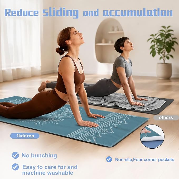 Yoga Mat Towel, Hot Yoga Non Slip with 4 Corner Pockets, 70 x 26 in | Soft Absorbent Microfiber With Four Corner Pockets, Fits Over Yoga Mats For Hot Yoga, Pilates, Gym, And Travel
