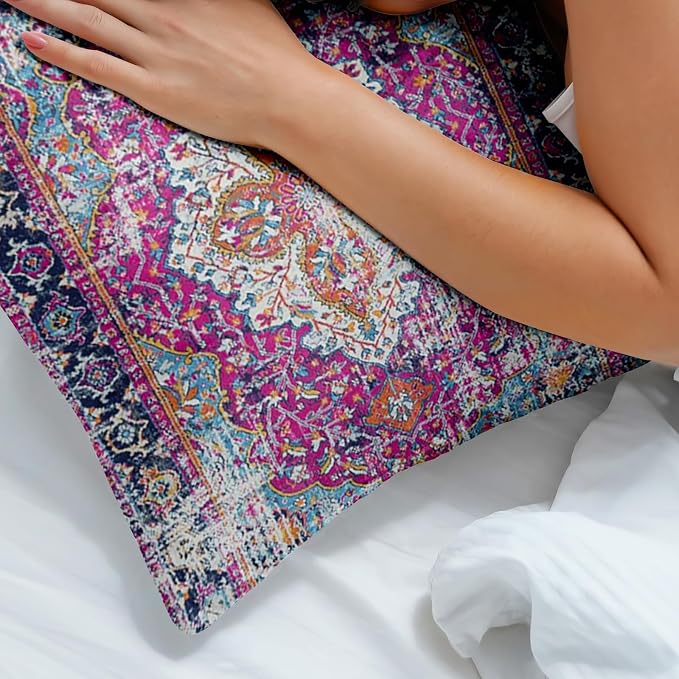 Boho Throw Pillow Covers 18x18 inch Set of 2,Soft Pillowcases Bohemia Carpet Printing Pattern Decorative Sofa Living Room Bed Square Pillow Case Cushion Cover-Purple