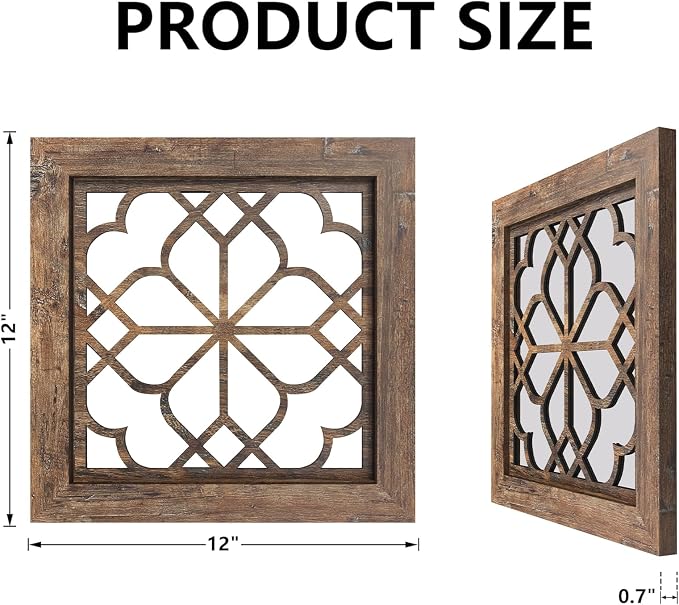 Boho Wall Mirror Decor, Set of 2 Rustic Farmhouse Mirror 12x12 Inch, Square Shatterproof Vintage Style Mirrors for Wall, Small Decorative Mirrors for Living Room, Bedroom，Maroon