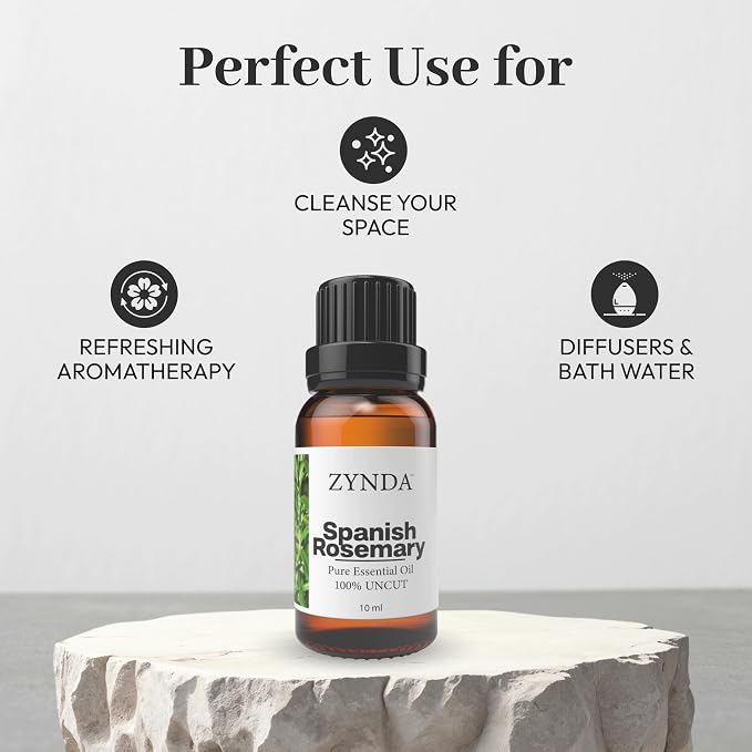 Spanish Rosemary Oil for Hair Growth – 100% Pure Rosemary Essential Oil, Organic Extract for Healthy Scalp, Lab Tested Hair Thickening & Skin Care, Aromatherapy & Massage Blend, 10ml Bottle
