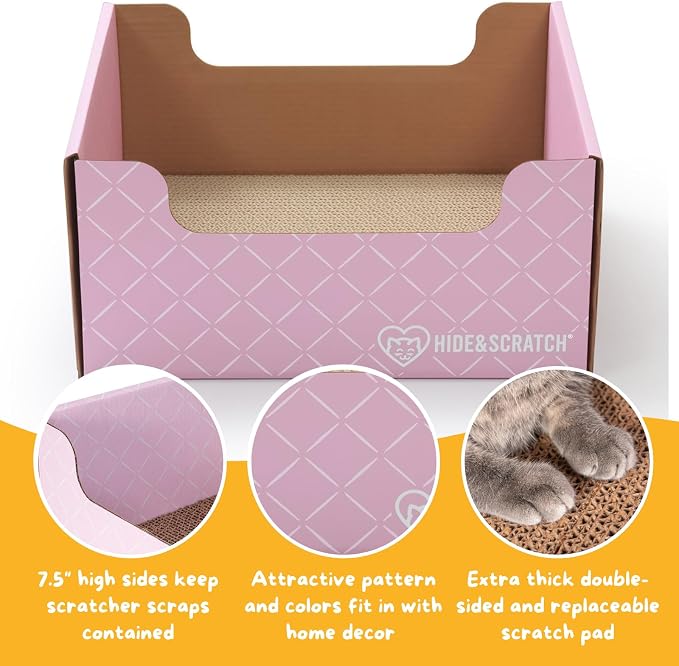Hide & Scratch Cardboard Cat Scratcher Box & Bed Light Pink Diamond Pad