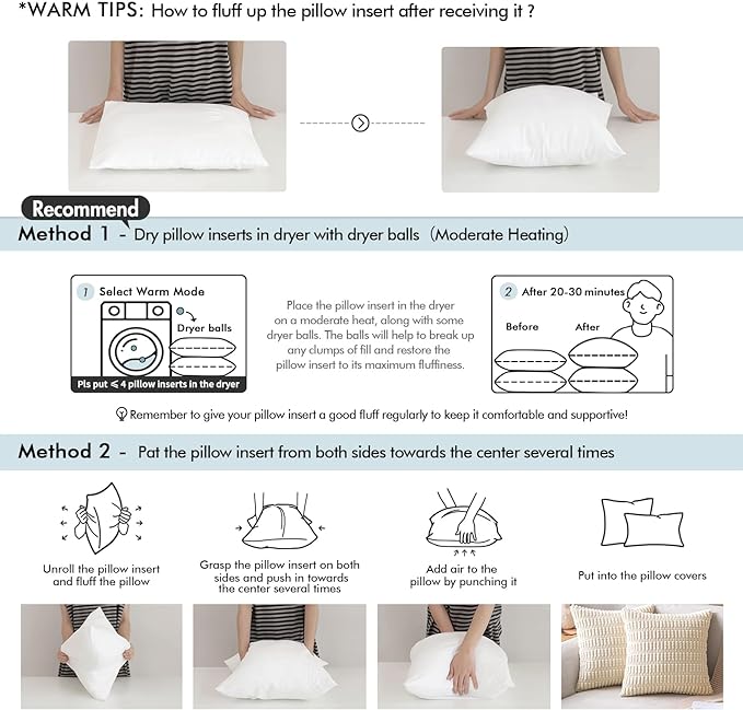 MIULEE Pillow Insert 22x22 Inch Decorative Square Throw Pillow Inserts | Premium Fluffy Pillow Forms Sham Stuffer for Sofa Couch Living Room