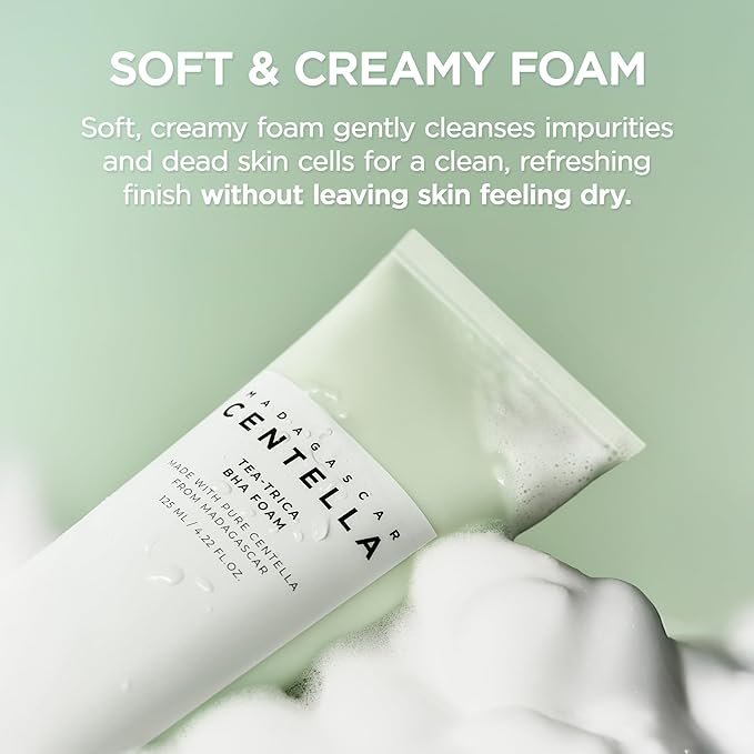 SKIN1004 Tea-Trica BHA Foam, Makeup Remover with Centella Asiatica & Tea Tree, Korean Face Cleanser for Oil & Sebum Balance, Cleansing Foam for Clearing Impurities, Korean Skin Care, 4.22 fl.oz /125ml