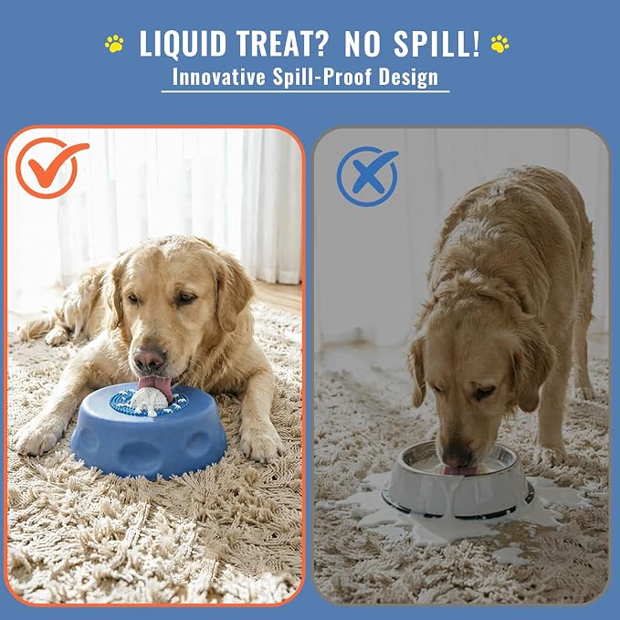 Dog Lick Bowl with Rolling Ball for Liquid Treat, Silicone Slow Feeder for Anxiety Relief & Fast Eaters, Boredom Reducer Licking Puzzle, 5/6 Cup Pup Lick Toy for Large Medium Small Pet Cats