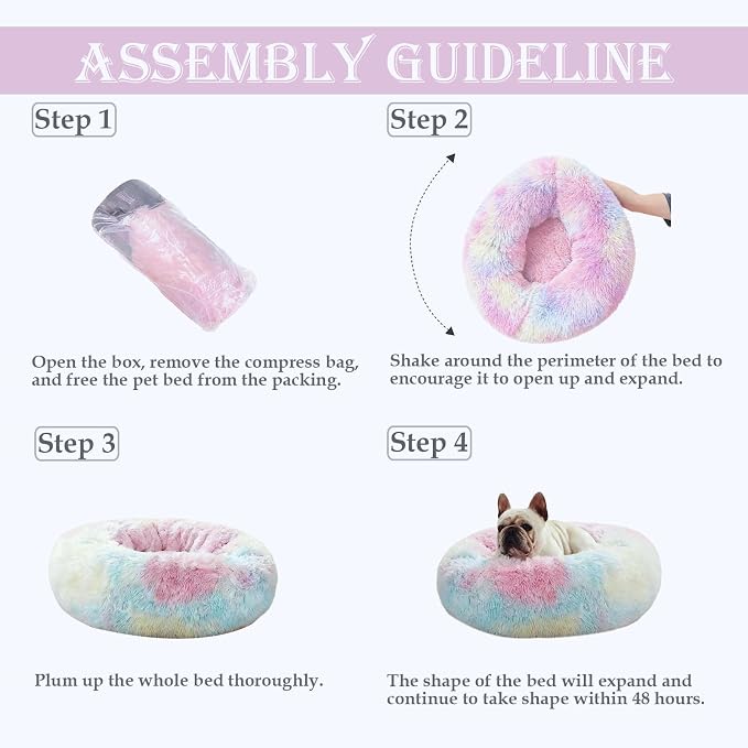 Washable Calming Dog & Cat Bed for Ultra Large Small Medium Size Pet | Donut Round Cute Warming Mat House Supply Indoor, 8 Sized Deal Necessity Essential Furniture for Boy Girl Puppy Kitten kitty