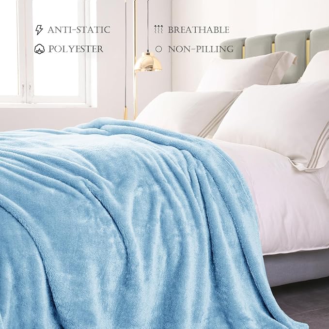 Exclusivo Mezcla Fuzzy Plush Fleece Bed Blanket Twin XL Size, Light Blue | 90x66 Inches, Super Soft and Cozy Bed Blanket, Fluffy Blanket for Bed, College Dorm Room Essentials, All Season
