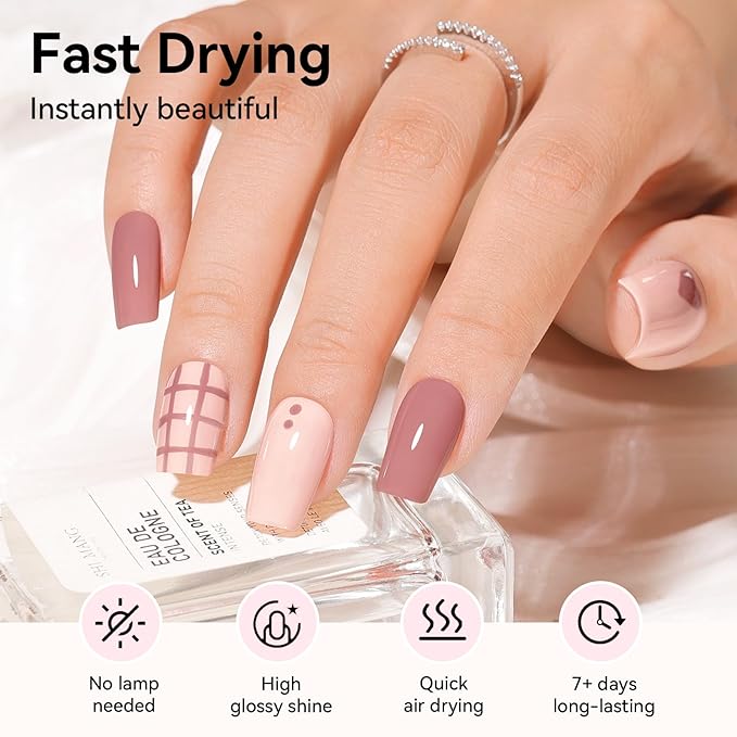 Neutral Nail Polish Set, 6 Colors Nude Beige Creamy Dusty Pink Fingernail Polishes All Seasons, Opaque, Rapid Dry Natural Nail Art Manicure Salon DIY at Home for Women