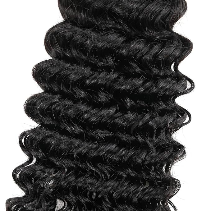 Human Hair Bundles Brazilian Deep Wave Human Hair 3 Bundles Weaves 16 18 20inch 100% Unprocessed Virgin Human Hair Curly Water Wave Wet and Wavy Weave Raw Bundles Deals Natural Black