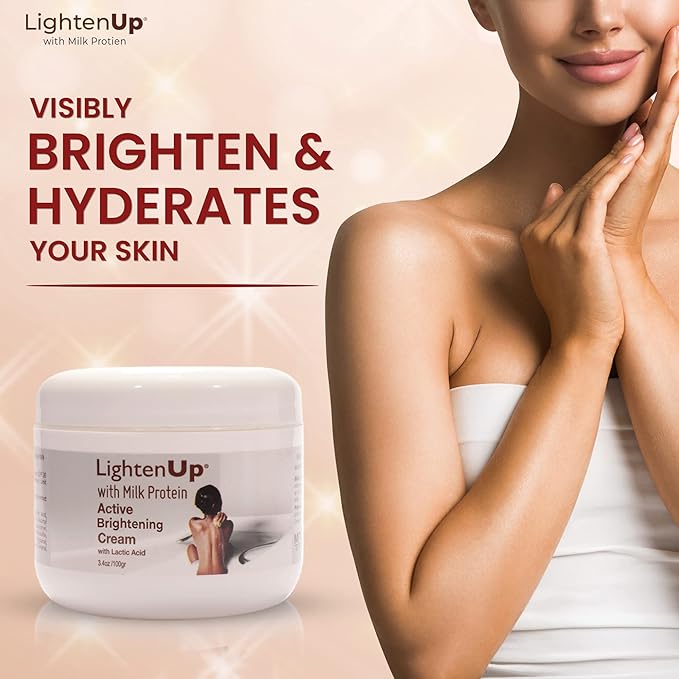 Lighten-Up, Lactic Acid Cream, 3.4 Fl oz 100ml, Skin Brightening Cream for Body, Knees, Underarms, Armpit, Intimate Parts, Face