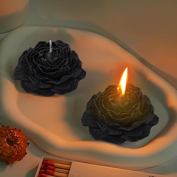 4 Pcs Low Temperature Candles Glitter Black Peony Flower Home Scented Candle Kit Pure Natural Soybean Oil Candle Aromatherapy Romantic Wax Play Candle for Lovers Couples