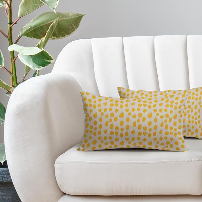 Yellow Cream Pillow Covers 12x20 Set of 2 Boho Design Polka Dot Throw Pillows Modern Brush Strokes Print Decorative Outdoor Pillowcase Lumbar Cushion Cover Linen Pillow Case for Home Sofa Couch Bed