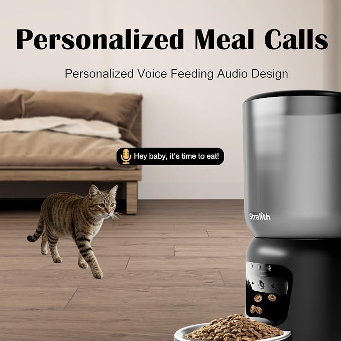 Automatic Cat Feeder with 2K Camera: Cat Food Dispenser with 6L Capacity, Container for Multiple Pet; Automatic Dog Feeder with Night Vision Support 5/2.4GHz & 2-Way Audio, Anti-Jam Design (Black)
