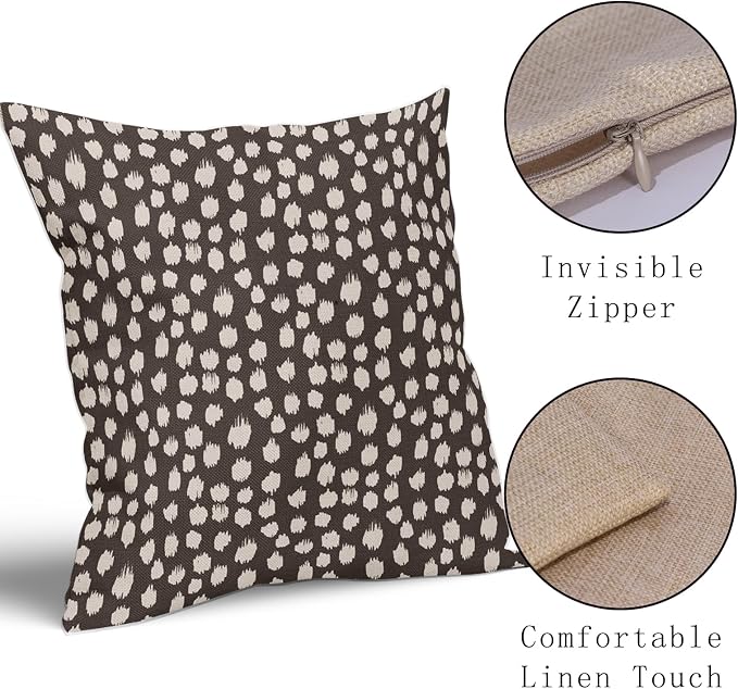 Sweetshow Dark Brown Cream Dots Pillow Covers 20x20 Set of 2 Boho Design Polka Dot Throw Pillows Modern Trendy Print Outdoor Decorative Pillowcase Square Linen Cushion Cases Decor for Sofa Couch Bed