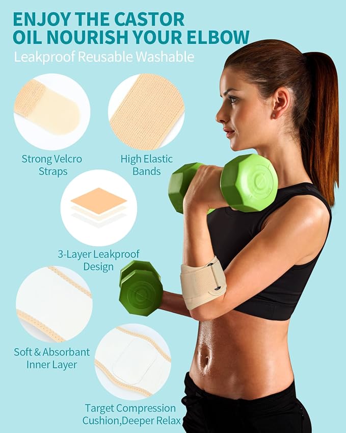 2PCS Castor Oil Pack Wrap for Tennis & Golfer's Elbow Castor Oil Wrap Tennis Elbow Brace Strap for Tendonitis Relief for Women Men Right & Left Hands,2 Per Pack L-XL