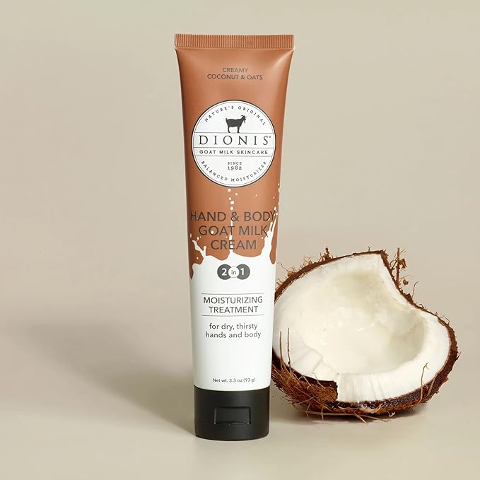 Dionis Goat Milk Skincare Creamy Coconut & Oat 8.5oz Hydrating Body Lotion and 3.3oz Hand & Body Moisturizing Travel Size Cream Bundle, Natural Ingredients, Made in the USA, Cruelty Free, Paraben Free
