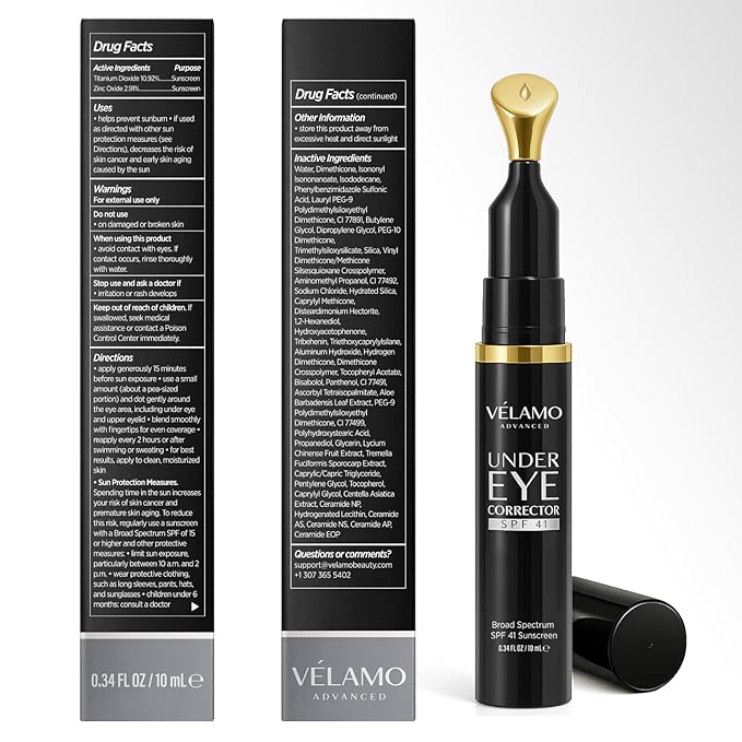 VELAMO ADVANCED Luminous Eye Corrector SPF 41(Shade: Medium) & Upgraded Retinol Under Eye Balm with Collagen Duo: for Dark Circles, Fine Lines & Puffiness - Hydrating Anti Aging Under Eye Cream
