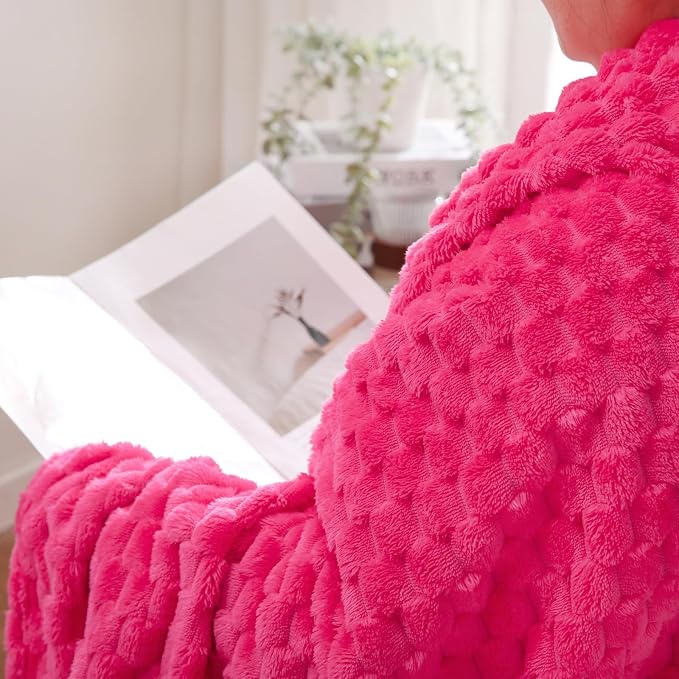 Puncuntex Hot Pink Throw Blanket 50"×60" Gifts for Mom Fuzzy 3D Jacquard | Decorative Flannel Fleece Super Soft Plush Cozy Blanket for Couch Sofa Chair Lightweight