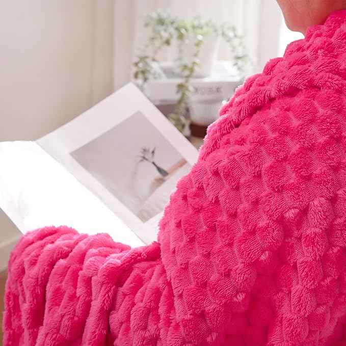 Puncuntex Hot Pink Throw Blanket 108"×90" Fuzzy 3D Jacquard Decorative | Flannel Fleece Super Soft Plush Cozy Blanket for Couch Sofa Chair Lightweight