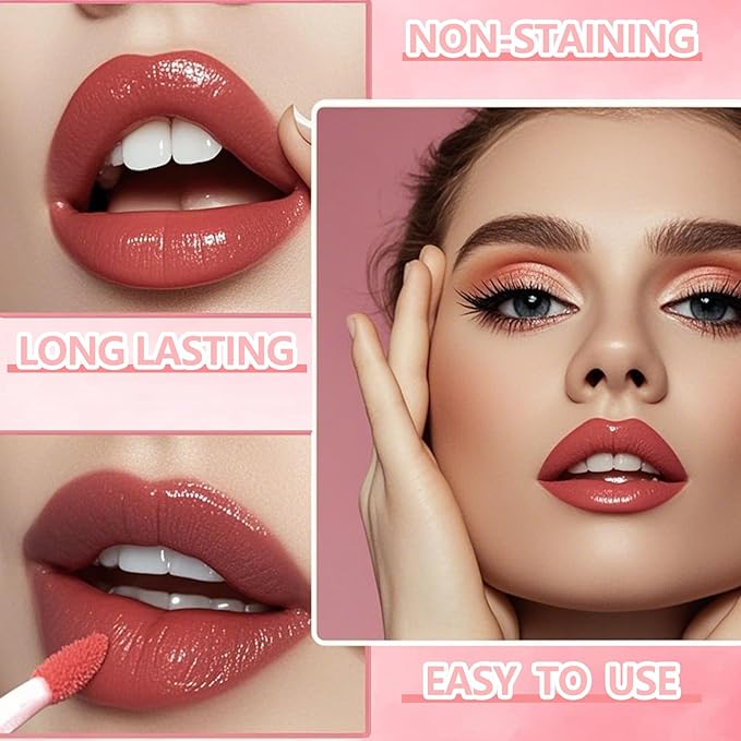 Eakroo 6 Colors Lip Tint Stain Mini Liquid Lipstick, Korean Lip Gloss for Women, Liquid Blush, Lip Plumper Gloss, Lip Makeup, Non-Stick Cup, Lightweight, High Pigment, Long-Lasting, Vivid Color
