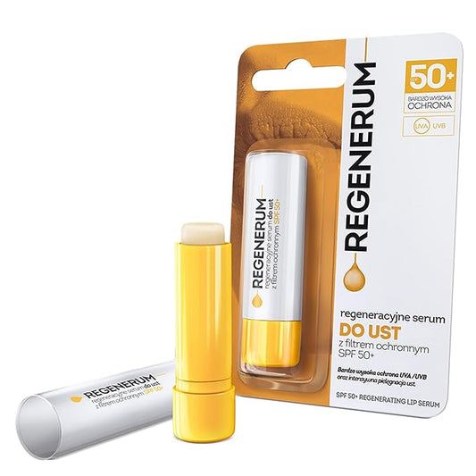 Regenerum - SPF 50+ Regenerating Lip Serum - Sunscreen and Conditioner, Hydrating and Nourishing Vitamin E Prevents Dryness and Pigment Loss - 5g
