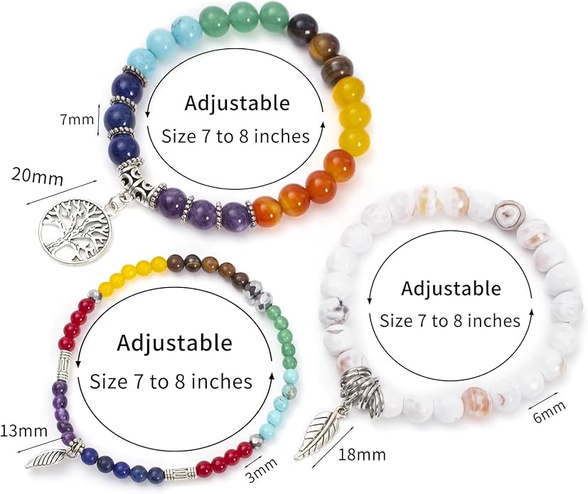 Jardme Healing Crystal Bracelets for Women, 8mm Beaded Natural Stone Stretch Chakra Bracelets Tree of Life Bracelet Jewelry Gifts for Women