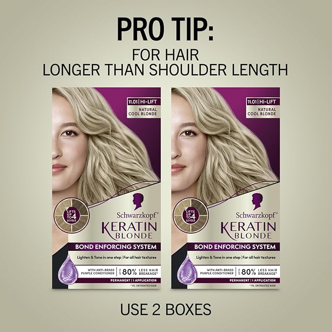 Schwarzkopf Keratin Blonde Hair Dye, 11.01 High Lift Natural Cool Blonde, Professional Quality Permanent Hair Color, Bond Enforcing System, Pre-Color Serum & Conditioner Included