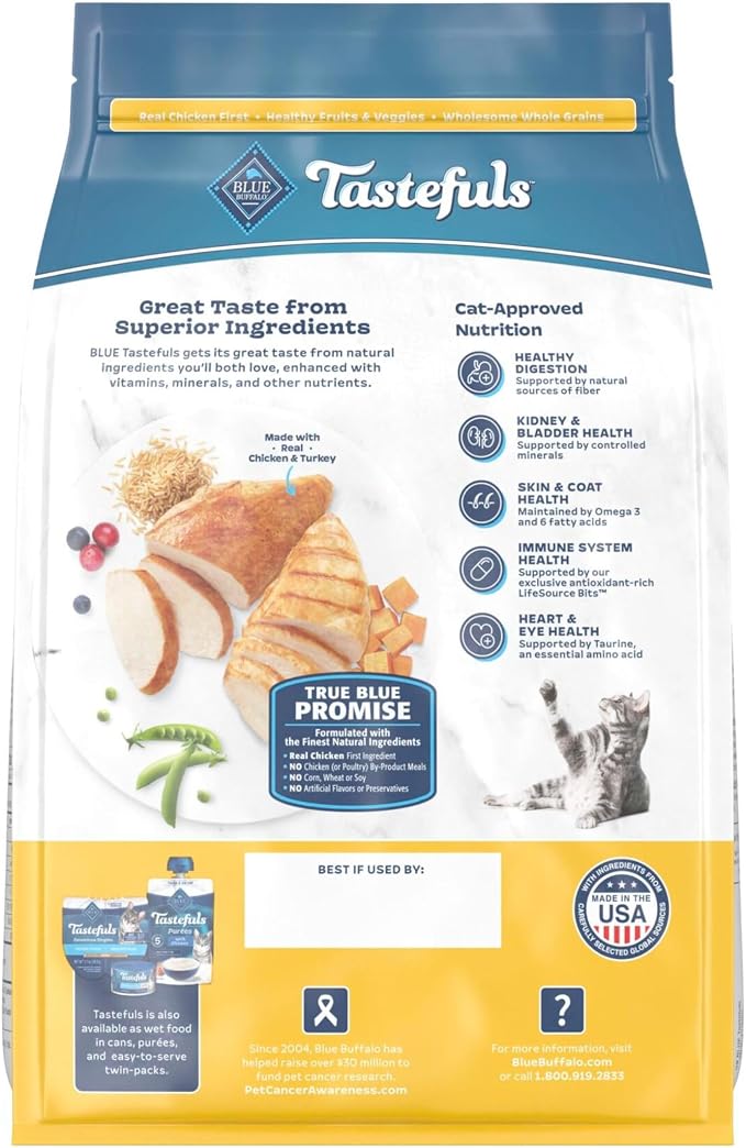 Blue Buffalo Tastefuls Chicken & Turkey Multi-Protein Dry Cat Food, 3 lb | Two Premium Proteins, Finest Natural Ingredients