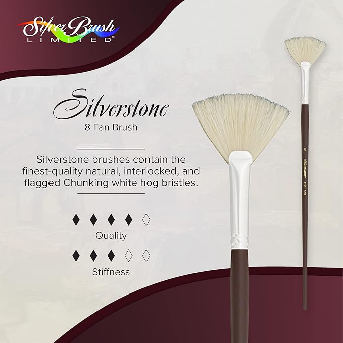 Silver Brush Limited 1104-8 Silverstone Fan Paintbrush for Oil Painting, Size 8, Long Handle