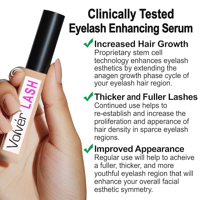 Volver LASH Enhancing Serum for Longer Thicker Denser Eyelashes | Advanced Stem Cell Formula with Minimal Ingredients for women | Clinically Tested and Dermatologist Approved | MADE IN USA 10ml