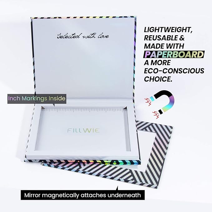 Empty Magnetic Makeup Palette with Mirror, Spatula, 20 Metal Stickers, Suitable for Eyeshadow Lipstick Blush Powder Highlighter and Contour, DIY Refillable, Holographic Stripes (Black, Medium)