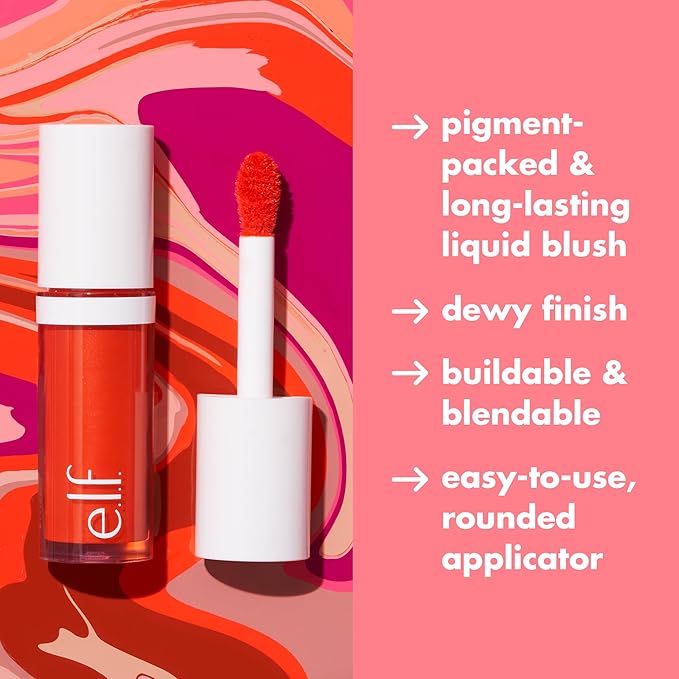 e.l.f. Camo Liquid Blush, Long-lasting Liquid Blush For High-pigment Color, Creates A Soft, Dewy Finish, Vegan & Cruelty-free, Cheeky Lychee