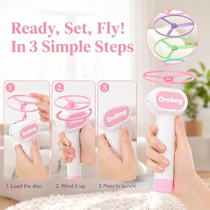 Cat Toy Disc Launcher,Rechargeable Interactive Cat Fetch Toy with 6 Discs | Cat Toys for Indoor Cats with 8 Coil Spring Toys,Flying Cat Enrichment Toys for Adult Kittens Dog Playing,Fun Toy for Outdoor