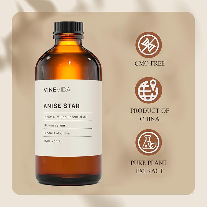 VINEVIDA Anise Star Essential Oil 4 oz - Undiluted Anise Star Oil 4 oz - Anise Star Candle Oil Scent - DIY Candle Scents for Candlemaking