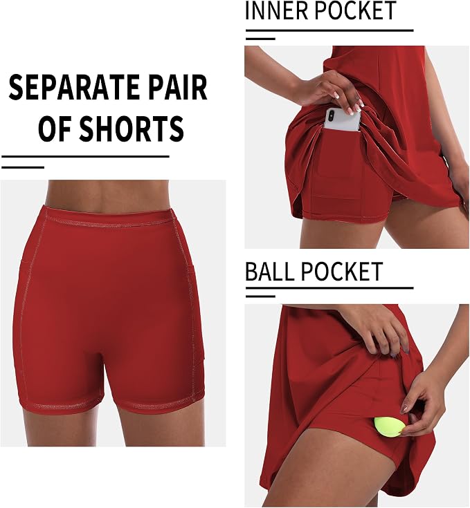 Tennis Dress for Women, Golf Dress with Shorts and Pockets Athletic Dress | Sleeveless Collared Half-Zipper Workout Sport Dress, Stretch Moisture Wicking Fabric, Tennis Golf Outfits