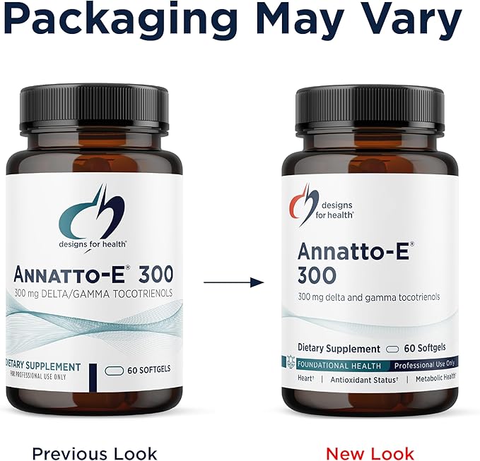 Designs for Health Annatto-E 300mg Tocotrienols Vitamin E - Delta + Gamma Tocotrienols to Support Heart Health, Eye Health, Healthy Aging - DeltaGold Antioxidants Supplement (60 Vitamin E Softgels)
