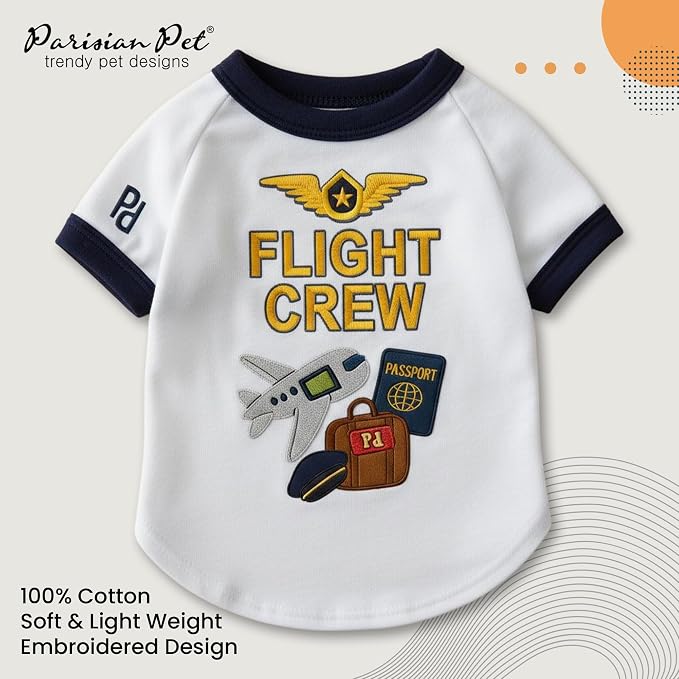 Parisian Pet Dog Flight Crew Shirt - Embroidered Pet Vest - 100% Cotton & Polyester Doggy Shirt - Lightweight Pet Clothes - Sleeved Puppy Costume - White Shirts for Large Dogs - 3XL