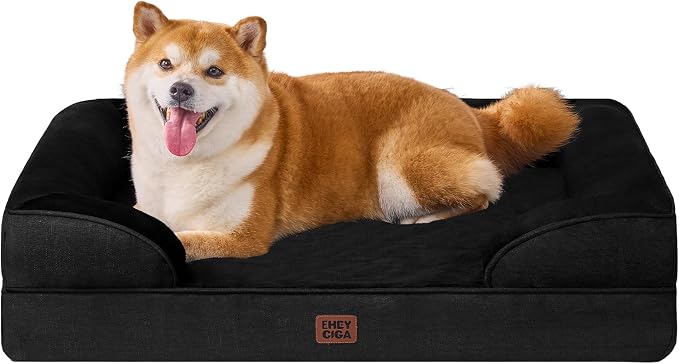 EHEYCIGA Orthopedic Dog Beds Large Sized Dog, Waterproof Washable Pet Bed | Non-Slip Bottom and Egg-Crate Memory Foam XL Dog Couch Bed with Washable Removable Cover, Black