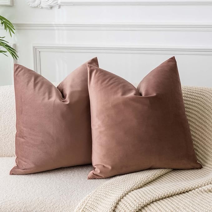Throw Pillow Covers Set of 2 for Couch Bed Velvet Cushion Cover 14x14,Jam | Decorative Pillow Covers with Invisible Zipper for Sofa Living Room Bedroom Home Decor Modern