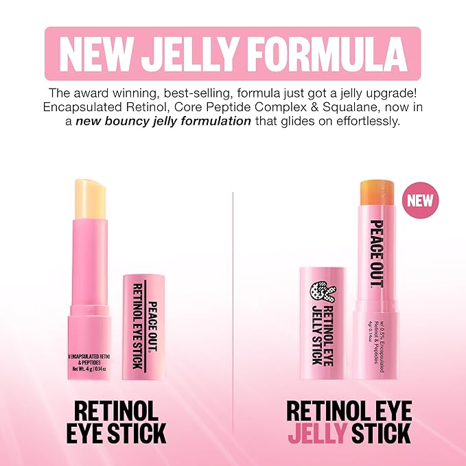 PEACE OUT Retinol Eye Jelly Stick, Hydrating Under Eye Treatment for Fine Lines & Wrinkles, with Encapsulated Retinol, Peptides & Squalane, Non-Irritating Formula (0.14 oz)