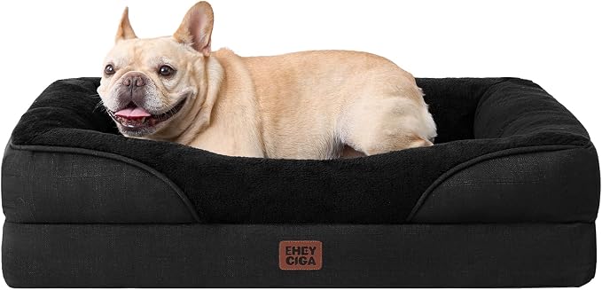 EHEYCIGA Orthopedic Dog Bed for Medium Dog, Memory Foam Dog Couch, Black | 30x20 Inch Dog Sofa with Sides, Waterproof Liner & Washable Removable Cover, Bolster Pet Couch