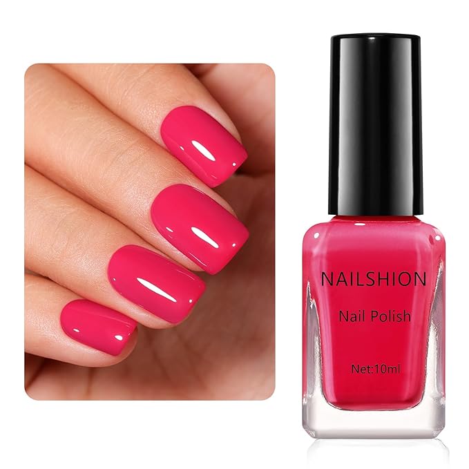 Bright Pink Nail Polish,Glossy Shine Finish,Fast Drying, Streak-free Formula, Rich in Castor Oil, Salon Quality Chip Resistant Nail Polish DIY Home Travel Nail Art Gift for Women,10ml