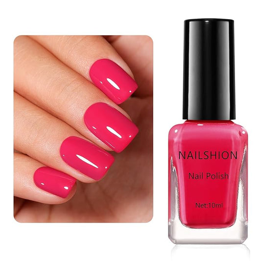 Bright Pink Nail Polish,Glossy Shine Finish,Fast Drying, Streak-free Formula, Rich in Castor Oil, Salon Quality Chip Resistant Nail Polish DIY Home Travel Nail Art Gift for Women,10ml