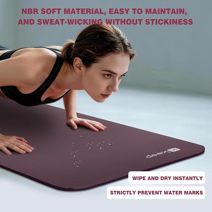 KEEP Extra Thick NBR Yoga Mat for Women & Men, 10mm Thick, 72”x24” Large Exercise Mat with Non-Slip Workout Mat for Yoga, Pilates, Stretching, Meditation – Wide & Cushioned Fitness Mat