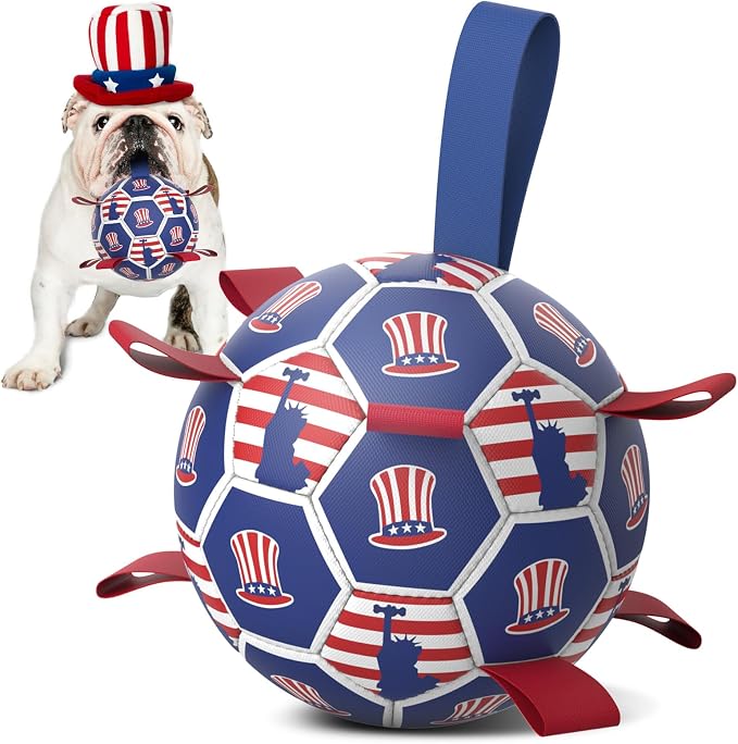 Diman Dog Balls, 6 Inch Dog Soccer Ball with Straps, Independence Day Gift