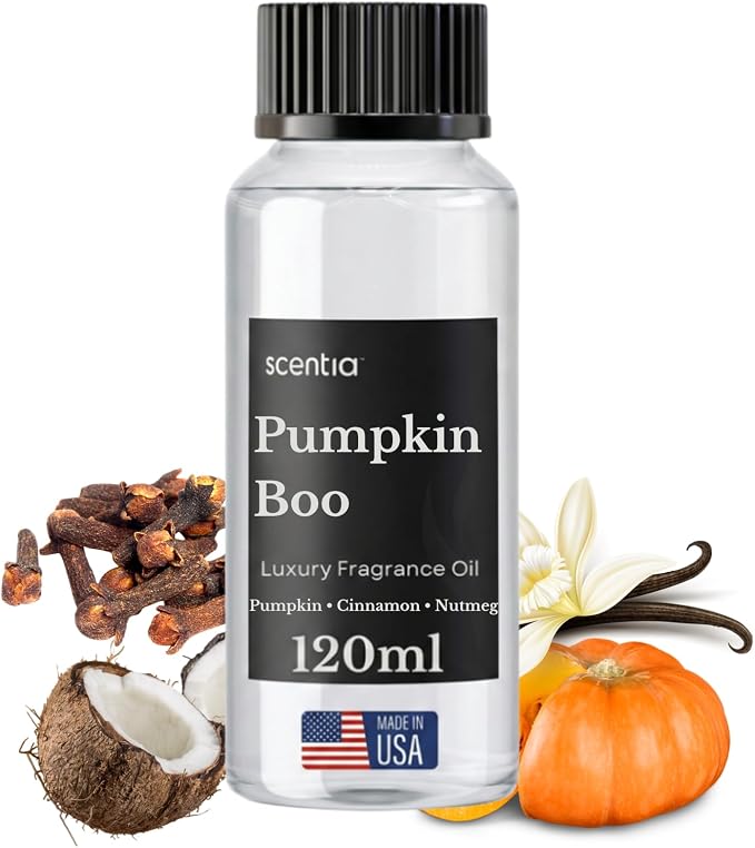 Scentia Pumpkin Boo Fragrance Oil for Diffusers – Pumpkin Spice Vanilla Home Fragrance Oil for Aromatherapy, Candle Making & DIY Projects – Warm Sweet Gourmand Scent Oil – 120 ml