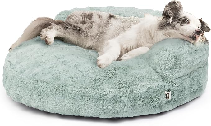 EHEYCIGA Soft Dog Couch Bed for Large Dog, Fluffy Medium Dog Bed with Removable Washable Cover, Bolster Pet Sofa, Waterproof and Non-Slip, 36" x 36"x 9", Green