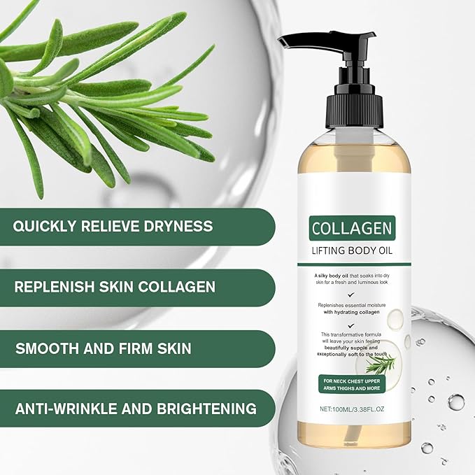 Hydrating Collagen Oil for Body & After Shower - Collagen Lifting Body Oil with Moisturizing Anti Aging Formula, Lightweight Non-Greasy to Smooth Wrinkles & Soften Crepey Skin, 3.8 Fl Oz (1pc)